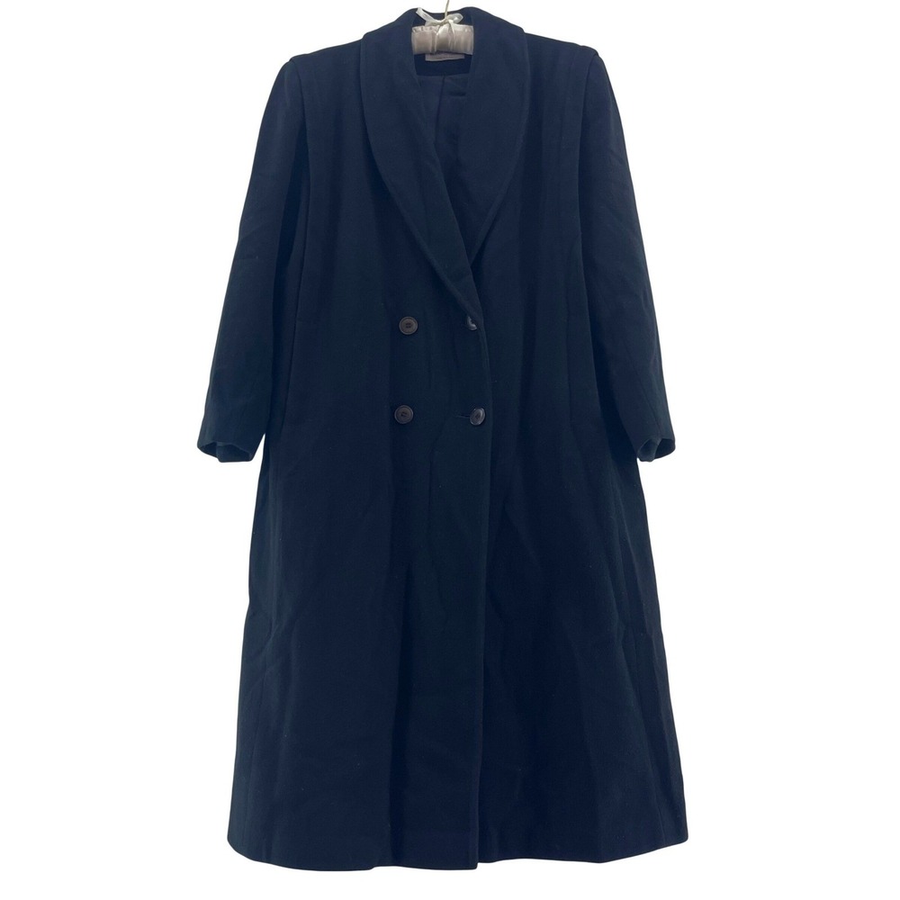 Vtg Forecaster of Boston Wool Long Coat Womens 14 Black Double Breast UNION USA